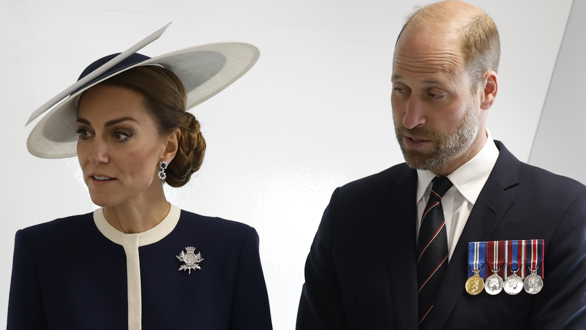 Kate Middleton wears a navy an white nautical inspired outfit to visit BAE Systems' Shipbuilding Academy in Scotstoun, Glasgow on May 22, 2025 in Glasgow, Scotland