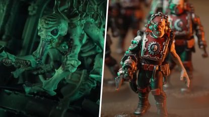 A Genestealer mutant beside a Mechanicum Tech-thrall from the Warhammer Preview Show