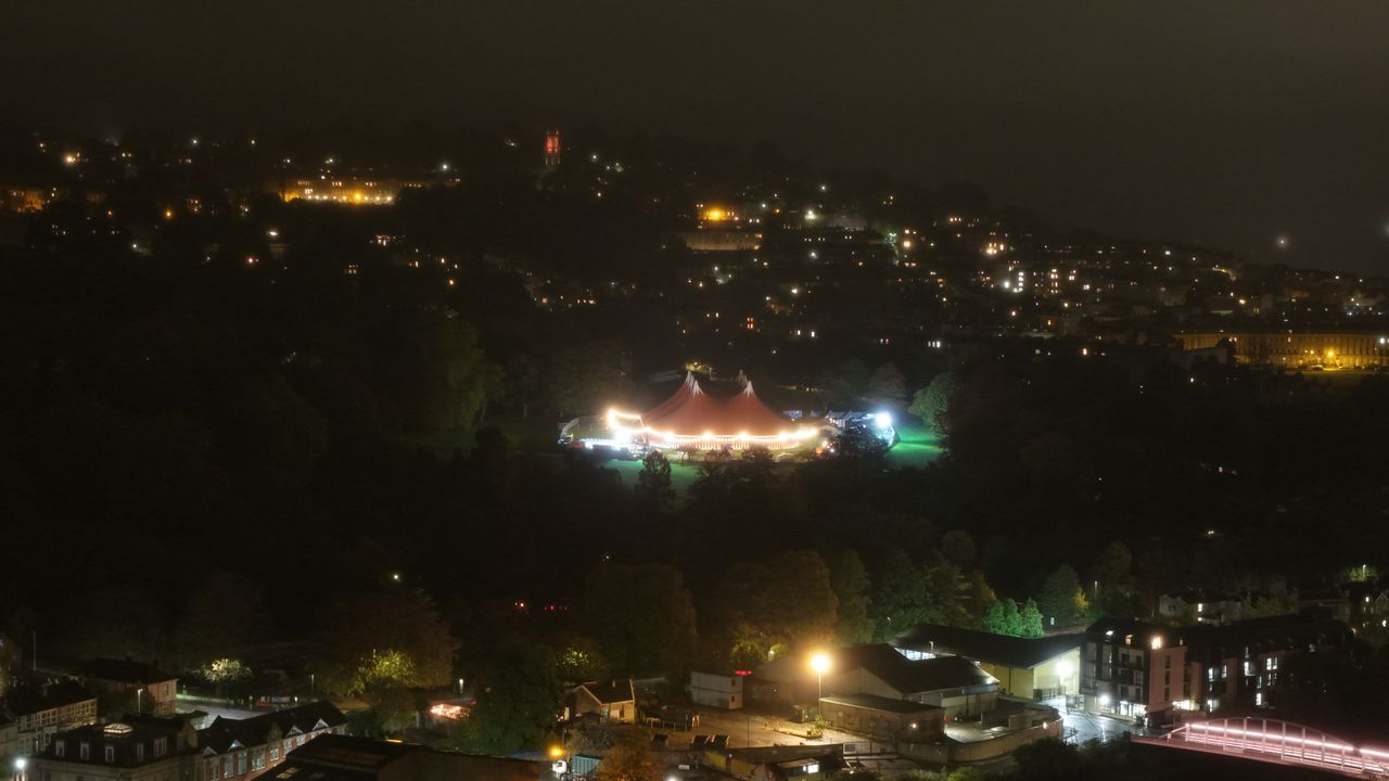 A shot of Bath, UK, taken at night with a DJI Air 3S drone