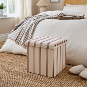 Faux Linen Folkstone Stripe Cube Ottoman