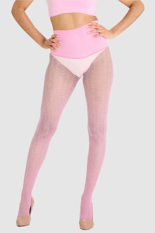 The Herringbone Net Patterned Tights Sherbet Pink