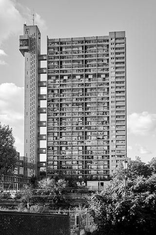 Trellick tower hero exterior in black and white