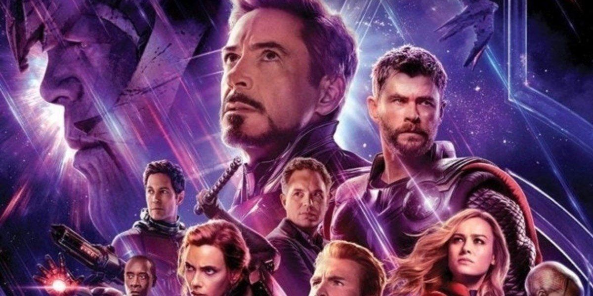 Avengers: Endgame poster with Thanos looming in the background