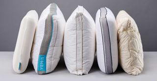 Pillows lined up to show how we test pillows for our expert buying guides