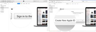 To create and Apple ID on Windows, open iTunes and agree to the presented terms. Click Sign in to the iTunes Store. Choose Create New Apple ID.