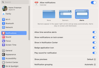 Notifications in Mac settings