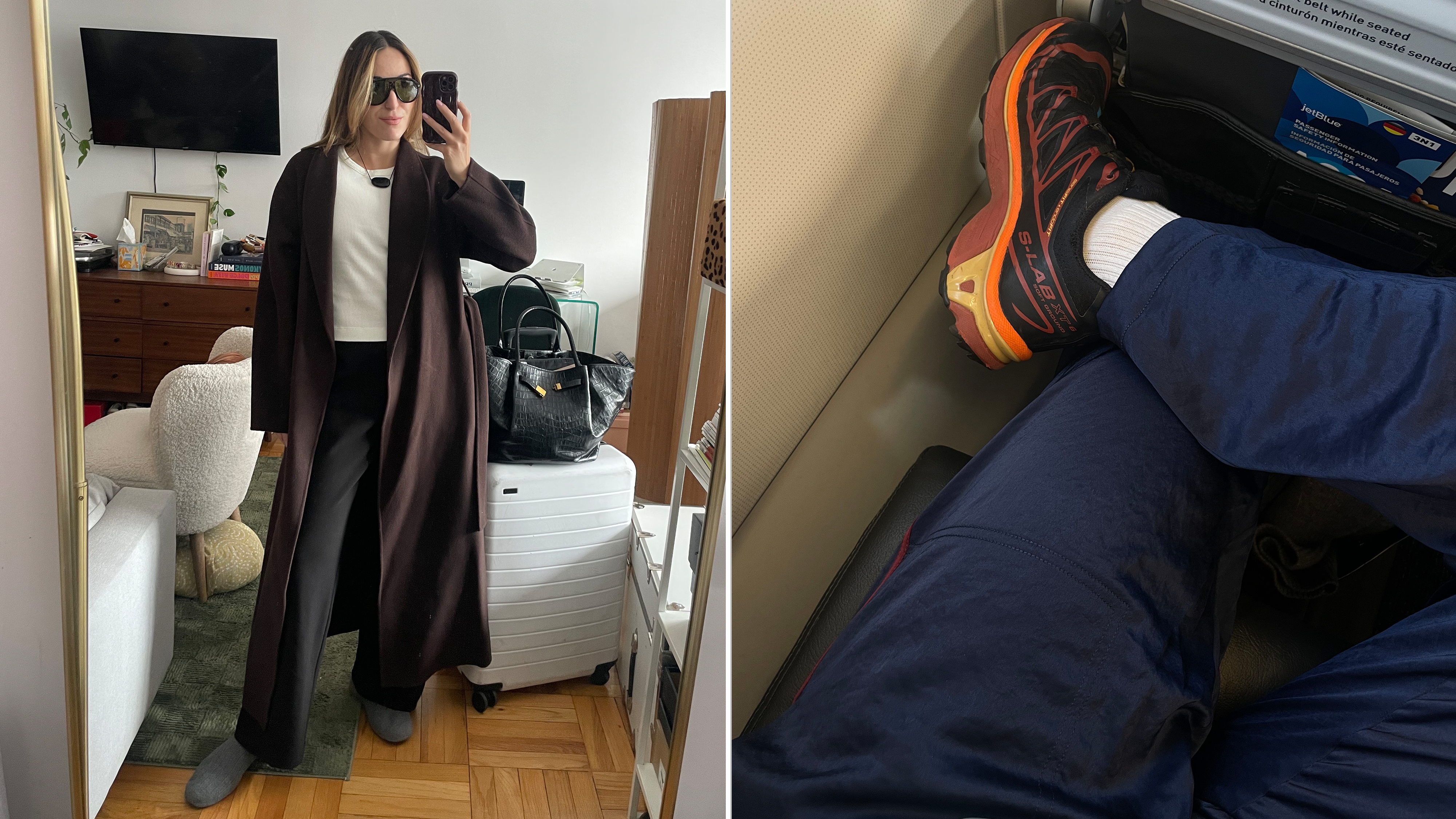 Anna LaPlaca wearing travel-friendly pants that aren't leggings