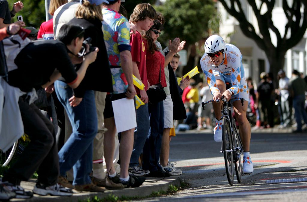 Taylor Tolleson (Team Slipstream) rides to 19th place and the best young rider jersey in the prologue of the 2007 Tour of California in San Francisco