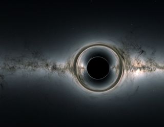 A simulated image of a black hole.