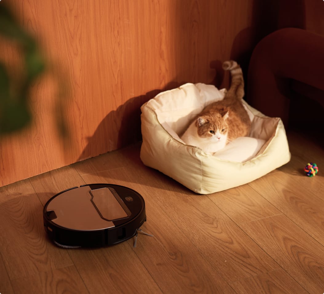 The Roborock Saros Z70 robotic vacuum cleaner (picture clearly staged by actors)