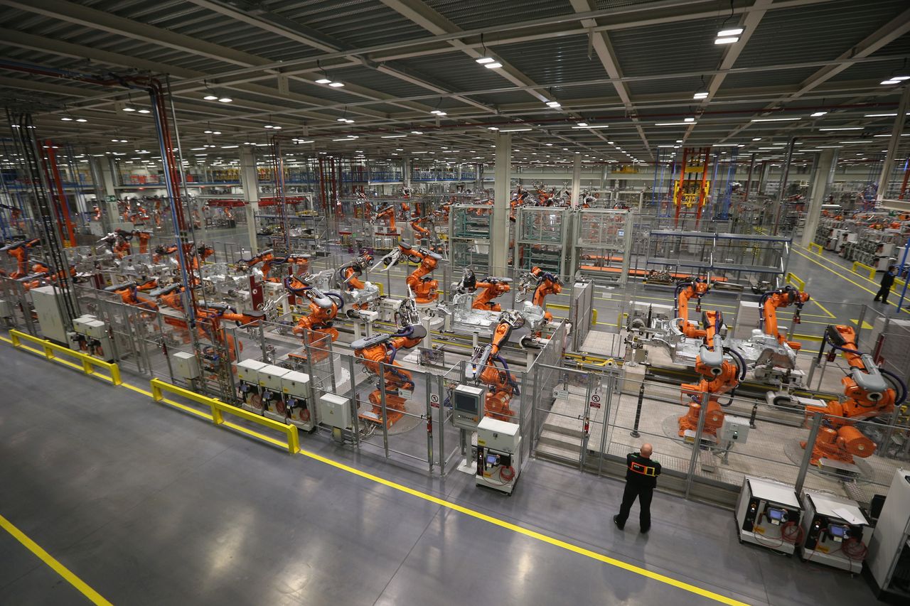 An automated assembly line.