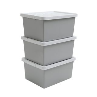 Set of 3 light grey storage boxes with lids