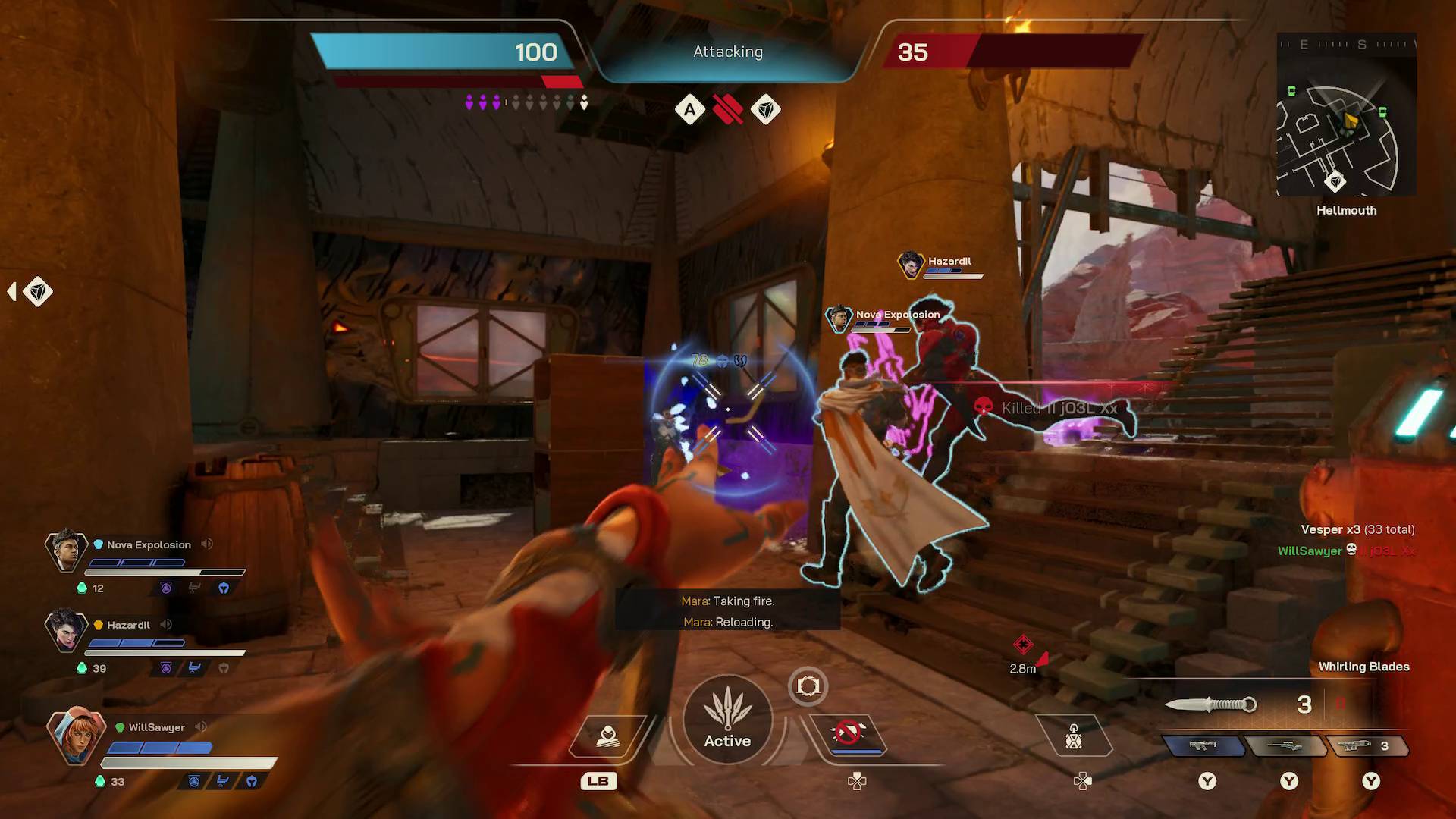 Highguard player using Scarlet's whirling blades ultimate to kill an enemy