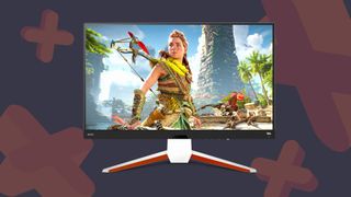 Best 4K monitor for gaming contender BenQ Mobiuz EX3210U with GamesRadar+ backdrop