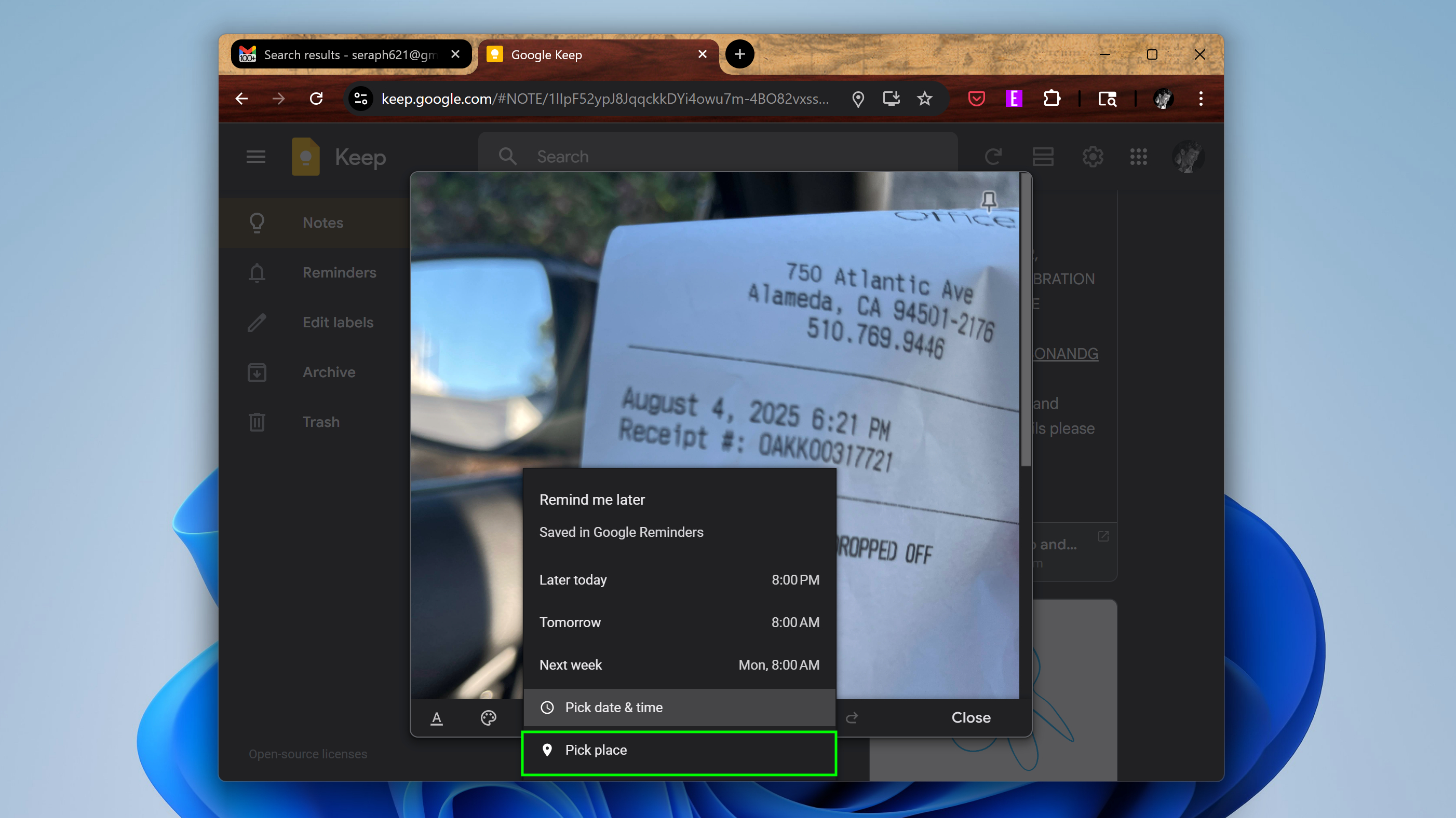 Google Keep in action