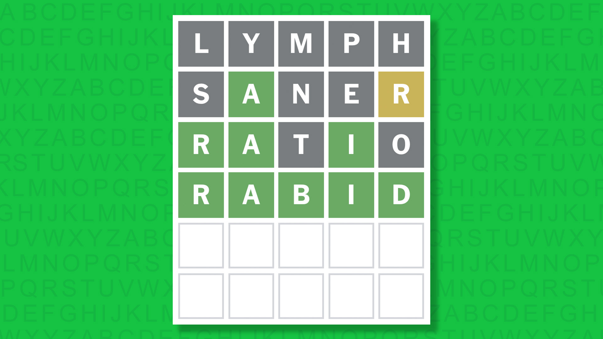 NYT Wordle answer for game 1597 on a green background