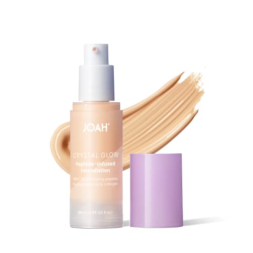 Joah Crystal Glow Peptide-Infused Foundation, 2-In-1 Multitasking Korean Makeup With Blurring Face Primer, Luminizer, Hydration &amp;amp; Skin Defense for a Flawless Finish, 1.01 Oz, Fair Neutral