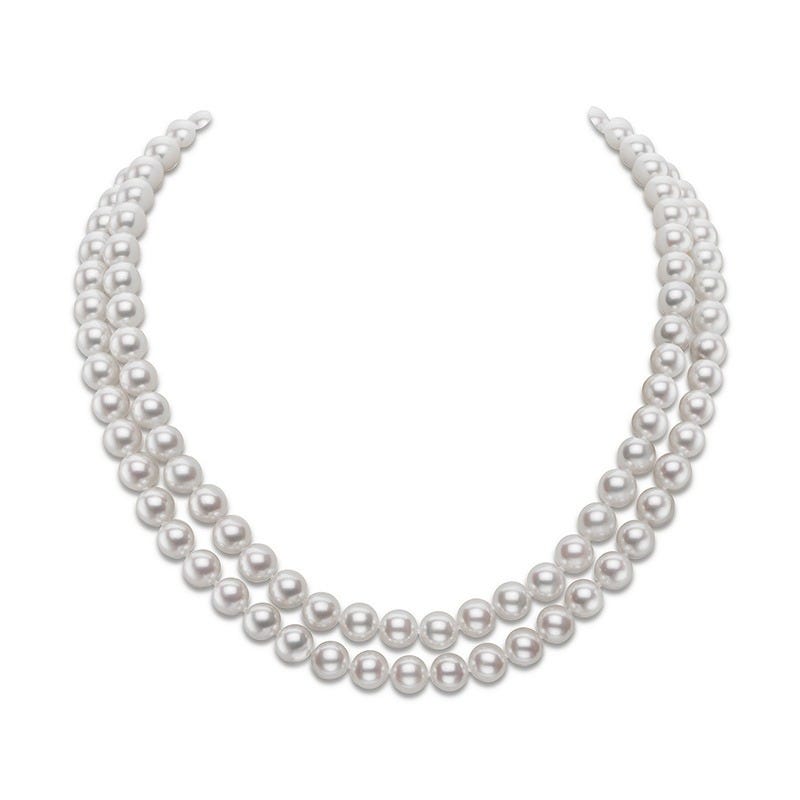 Akoya Cultured Pearl Two Row Necklace With 18k White Gold Clasp