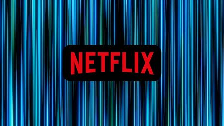 Netflix logo on blue neon striped background