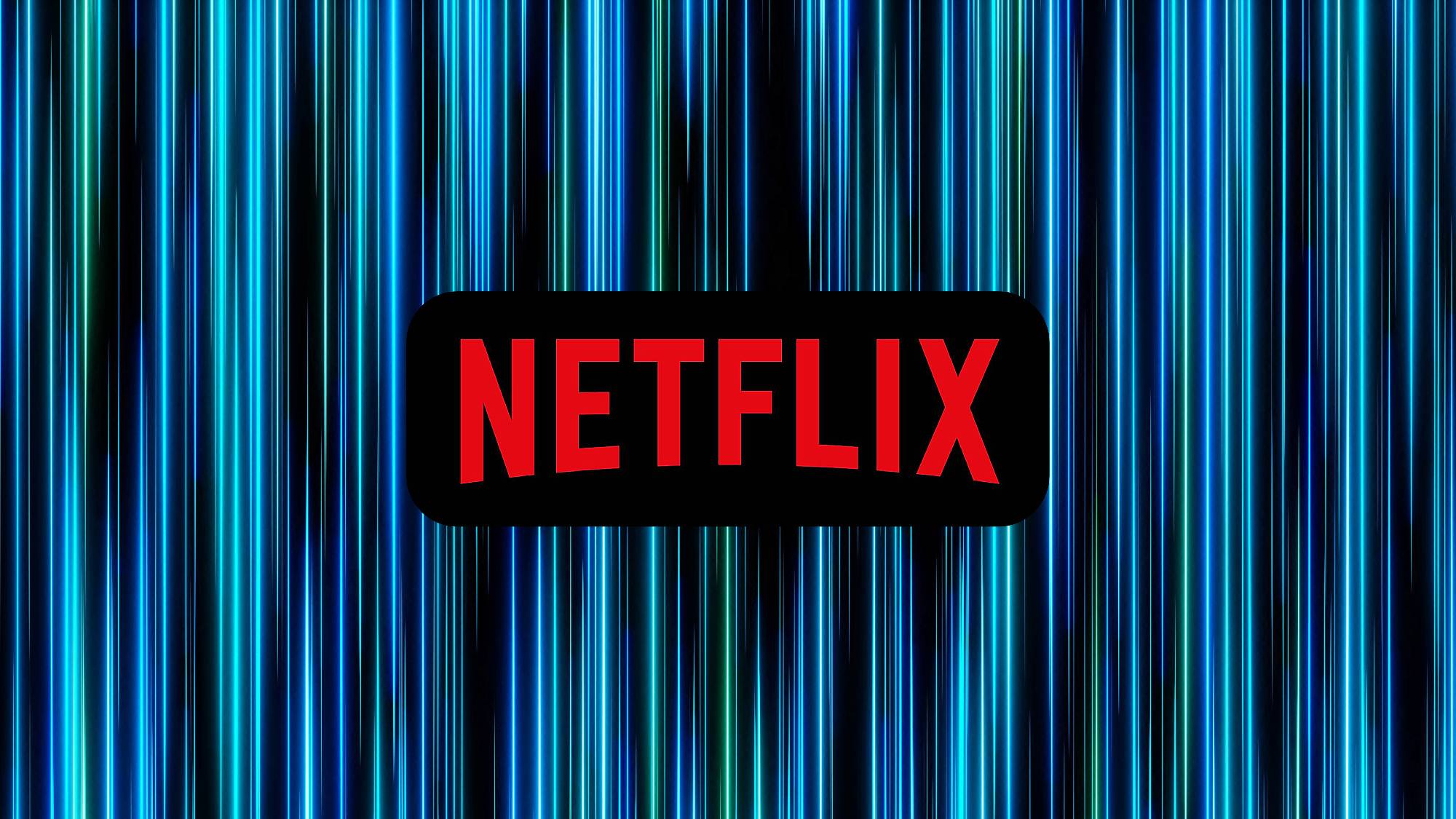Netflix logo on blue neon striped background