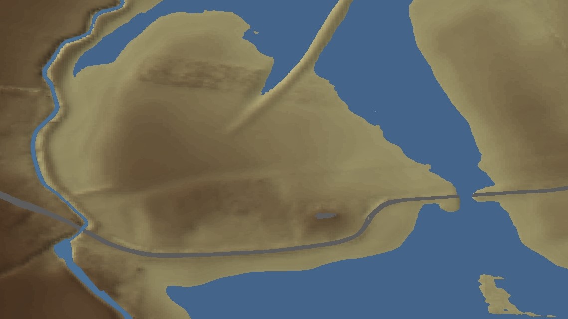 Imagine Lidar care înfățișează zona când locul era o insulă.