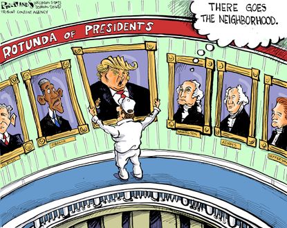 Political cartoon U.S. Donald Trump presidential company