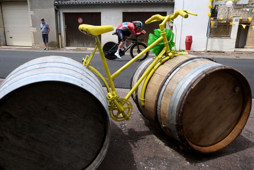 GEVREYCHAMBERTIN FRANCE JULY 05 Sebastien Grignard of Belgium and Team Lotto Dstny sprints during the 111th Tour de France 2024 Stage 7 a 253km individual time trial stage from NuitsSaintGeorges to GevreyChambertin UCIWT on July 05 2024 in GevreyChambertin France Photo by Dario BelingheriGetty Images