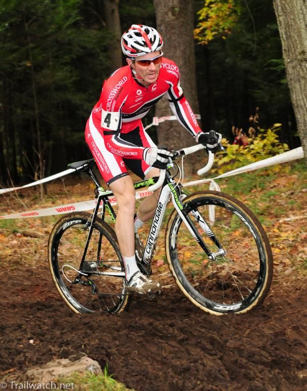 Dylan McNicholas (Cyclocrossworld.com) riding the mud in the woods