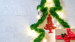 picture of Christmas tree wall decoration made of green tinsel