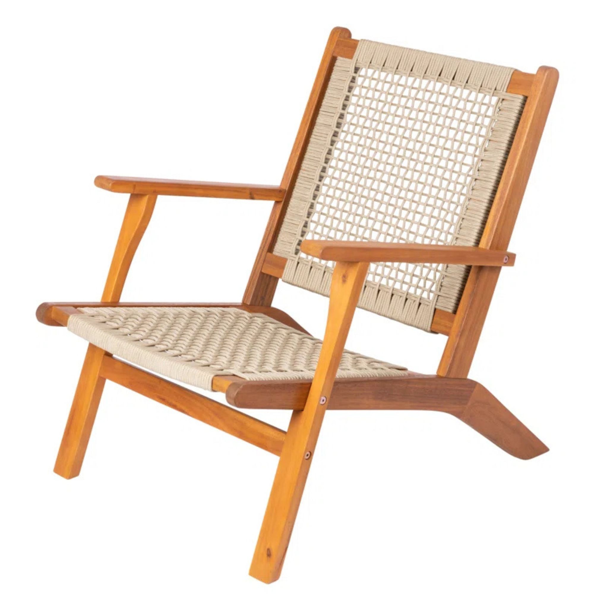 Patio Sense Vega Natural Stain Chair ,Acacia Wood Construction ,Woven Web Seat- Navy Blue Cording
