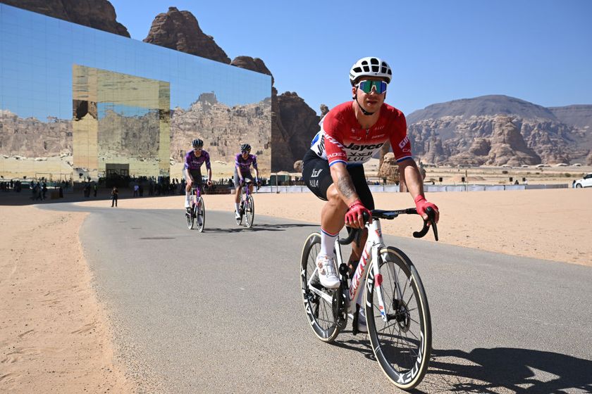 MARAYA SAUDI ARABIA JANUARY 31 Dylan Groenewegen of The Netherlands and Team Jayco AlUla prior to the 5th AlUla Tour 2025 Stage 4 a 1409km stage from Maraya to Skyviews of Harrat Uwayrid 1159m on January 31 2025 in Maraya Saudi Arabia Photo by Szymon GruchalskiGetty Images