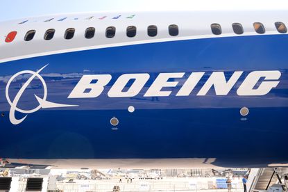 The Boeing logo on a plane