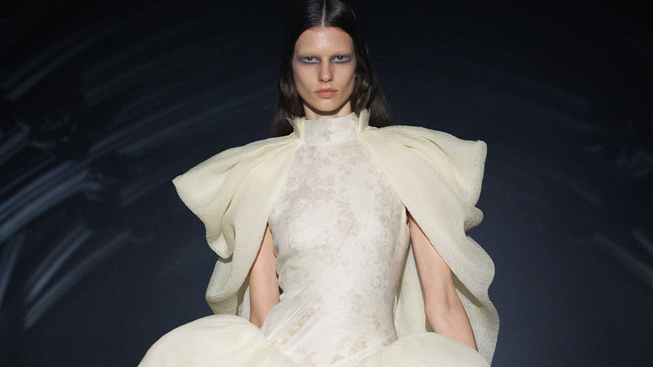 Photo of model walking in the Alexander McQueen Spring Summer 2027 show.