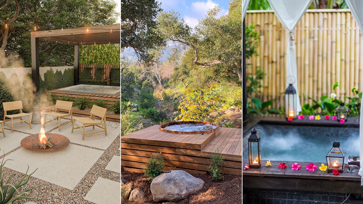 hot tub towel rack - Google Search  Hot tub backyard, Hot tub landscaping, Hot  tub patio