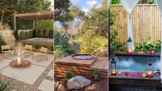 hot tubs in three different backyard setups