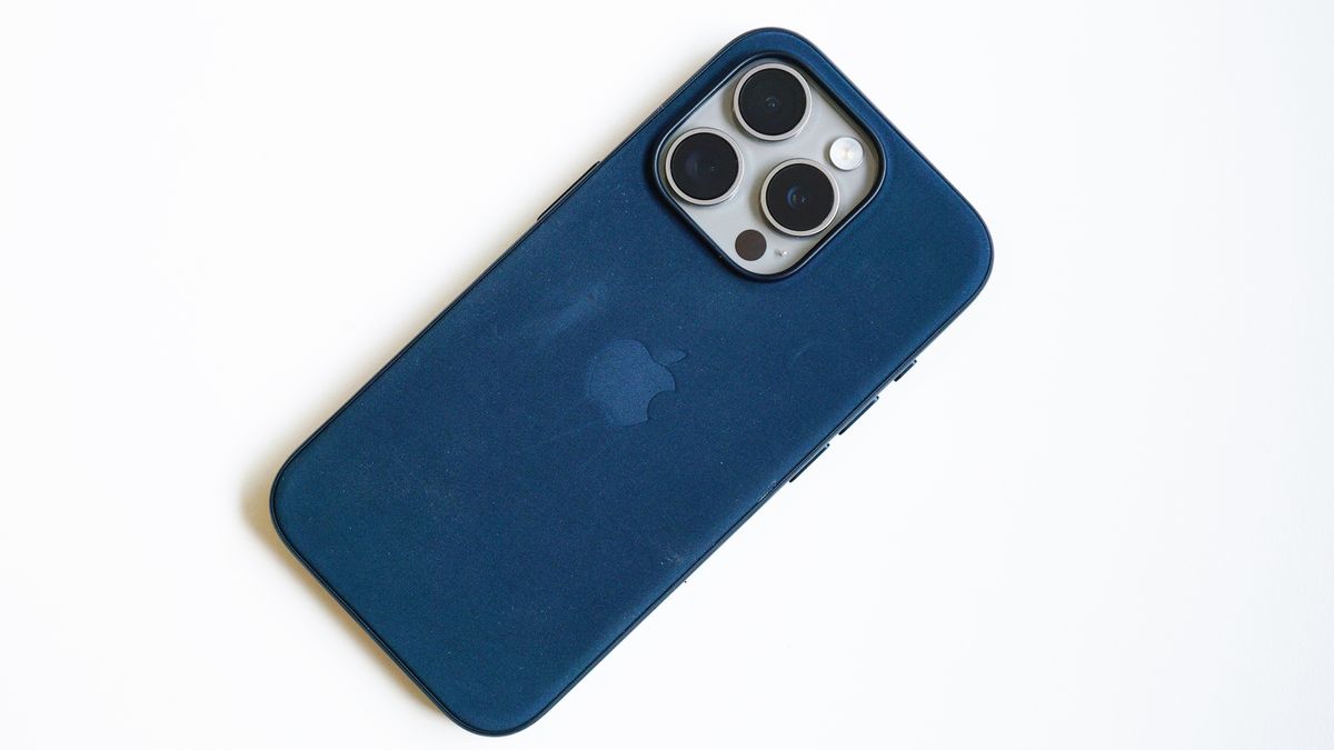 iPhone 15 Pro review FineWoven back flat BLTR
