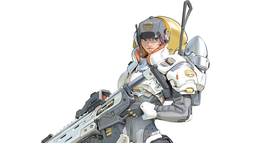 A drawing of a female sci-fi character with a big gun