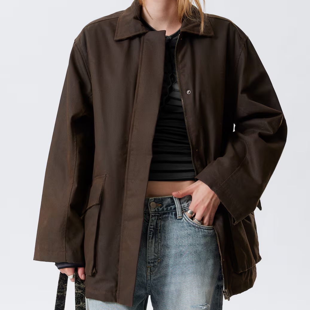 Weekday Dark Brown Waxed Cotton Utility Jacket