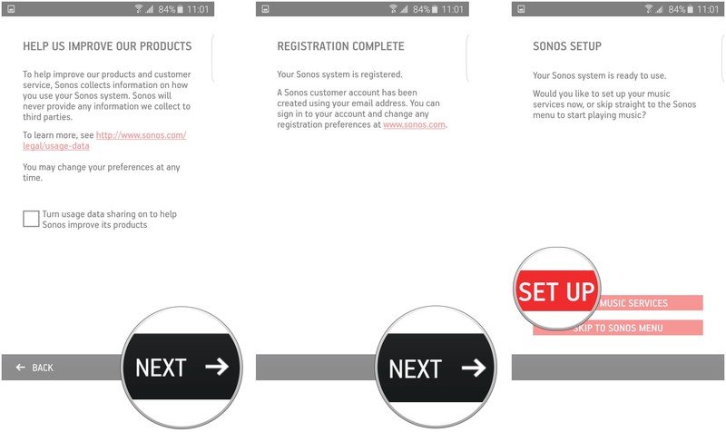 Tap Next, tap Next, tap Set up music services