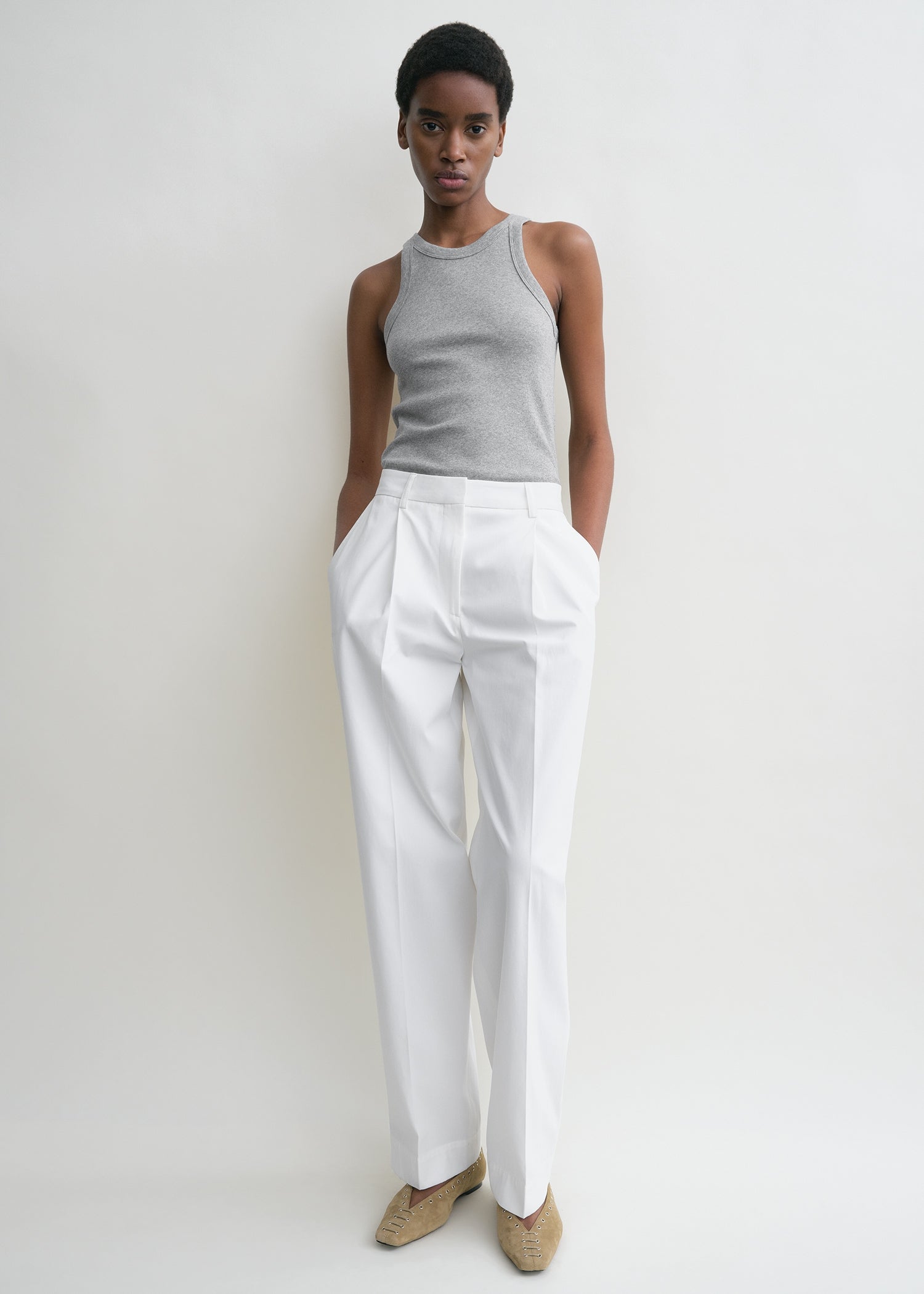 Curved Rib Tank Grey Melange