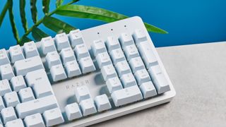 A white Razer Pro Type Ultra mechanical productivity keyboard