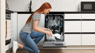 Woman loading dishwasher