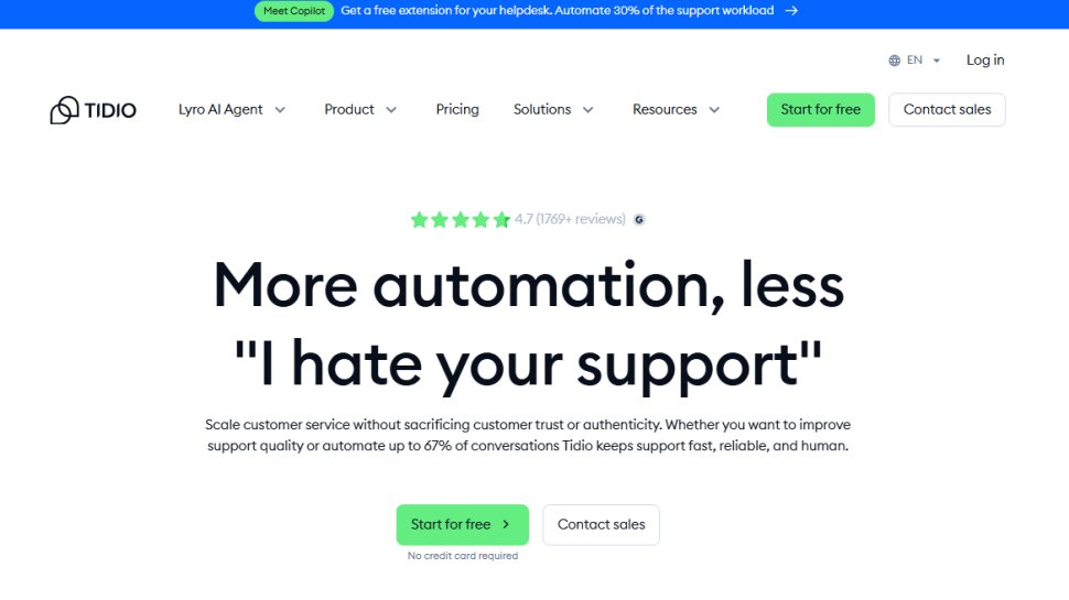 Website screenshot of Tidio (February, 2026)