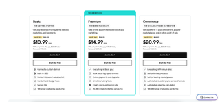 screenshot of godaddy ai website builder pricing