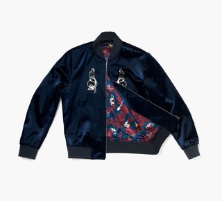 Blue bomber jacket with embroidery