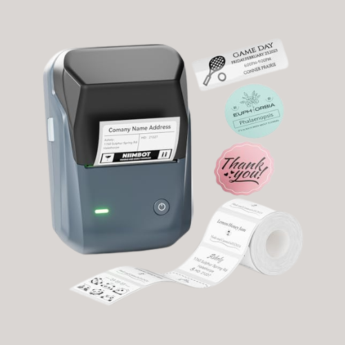 Niimbot B1 Label Maker Machine, 2 Inch Bluetooth Thermal Label Printer, Easy to Use Sticker Printer Compatible With Ios and Android, With 1 Roll Waterproof Labels for Retail, Office, Home (blue)