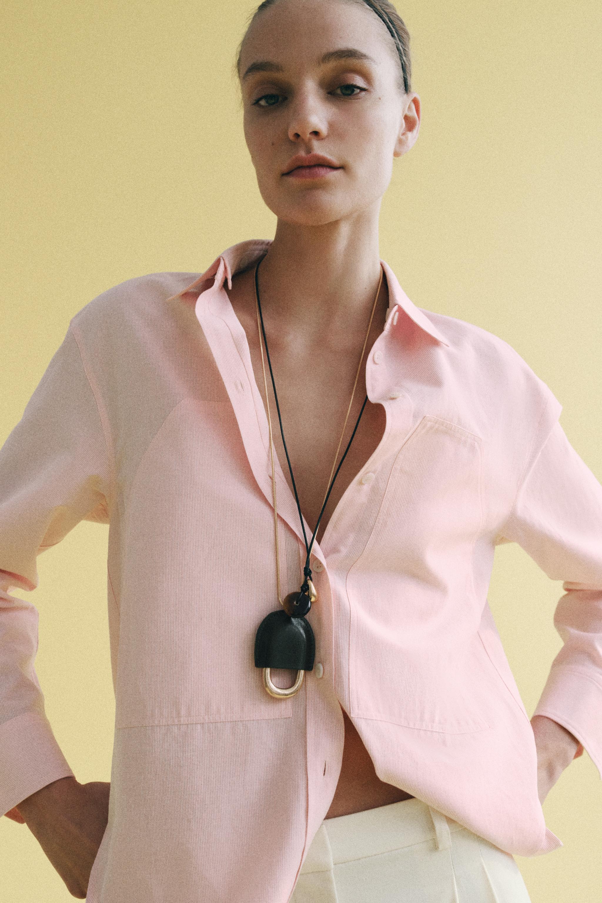 Striped Shirt With Detachable Collar Zw Collection