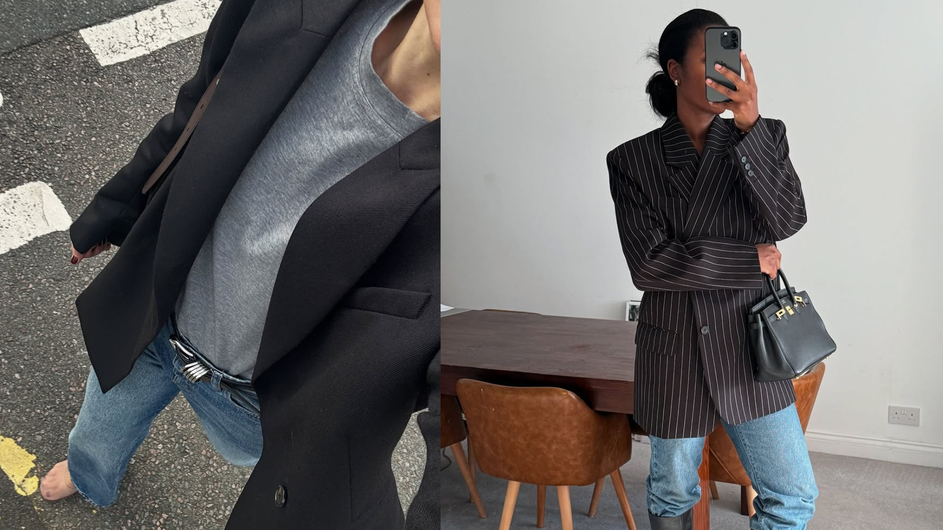 Women wearing fall blazer with jeans outfits 2025.