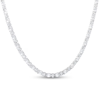 Oval White Lab-Created Sapphire Alternating Line Necklace in Sterling Silver