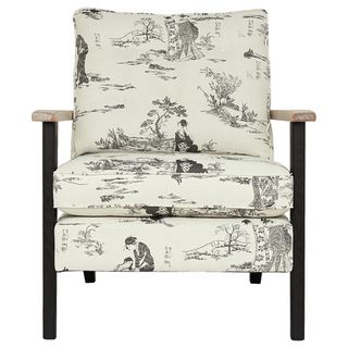 Black and white geisha print chair with wooden arms